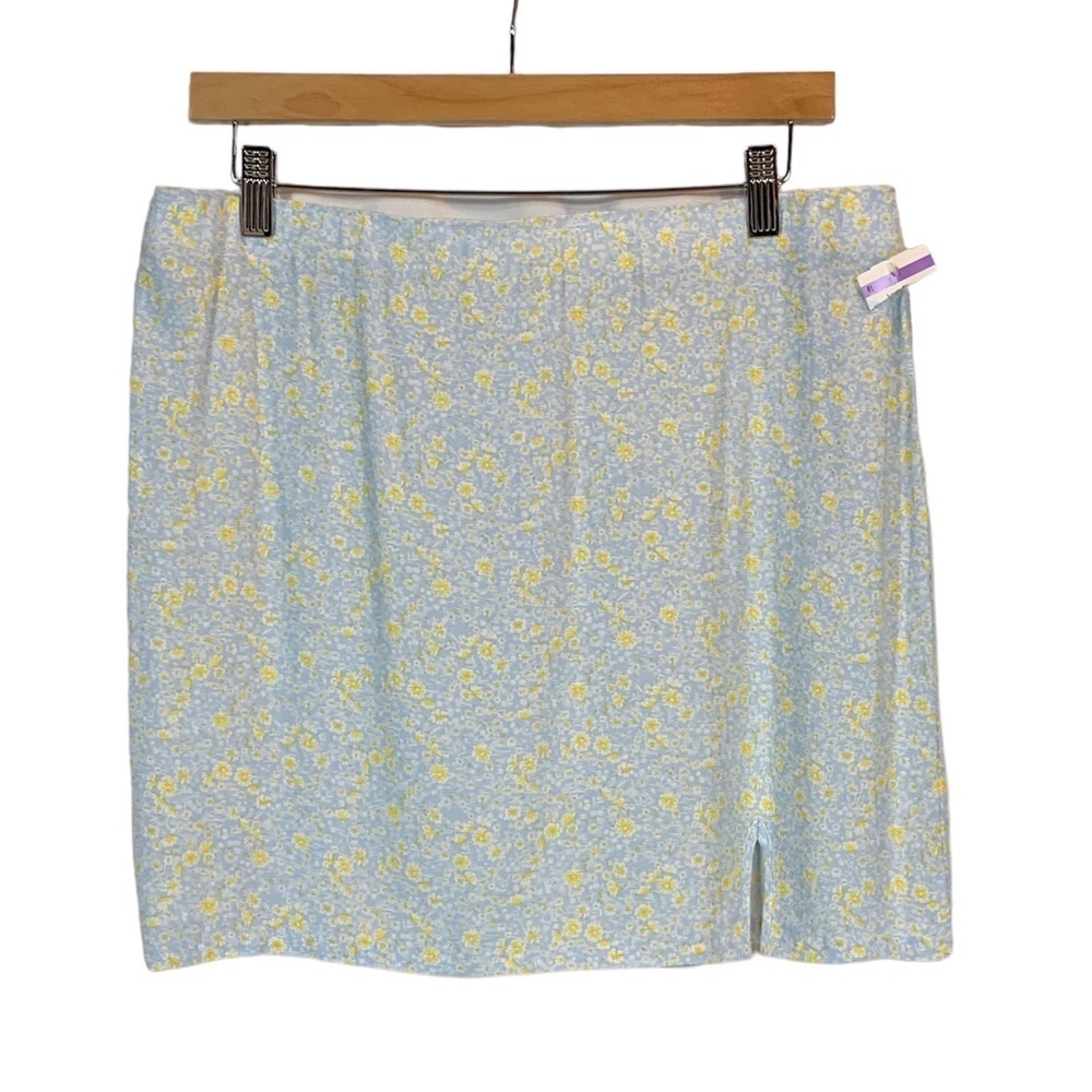 Elodie Floral Print Mini Skirt - Blue / Yellow - size Large